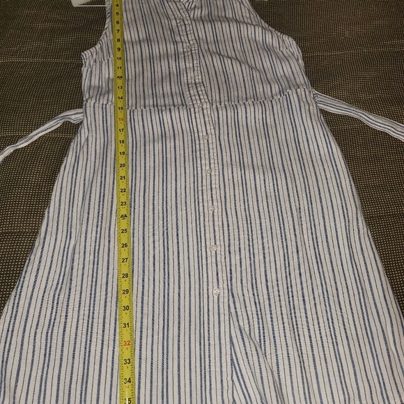 Old Navy Women Blue & White Linen Sleeveless Collared Knee Length Dress Size M - Picture 16 of 16